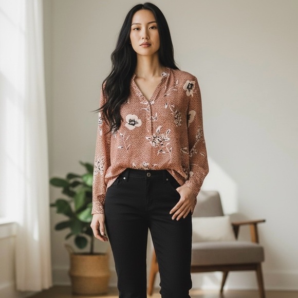 Brina & Em Tops - BRINA & EM Boho Chic Floral Polka Dot High Low Blouse Romantic Tunic M